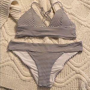 blue & white stripped bathing suit set!!